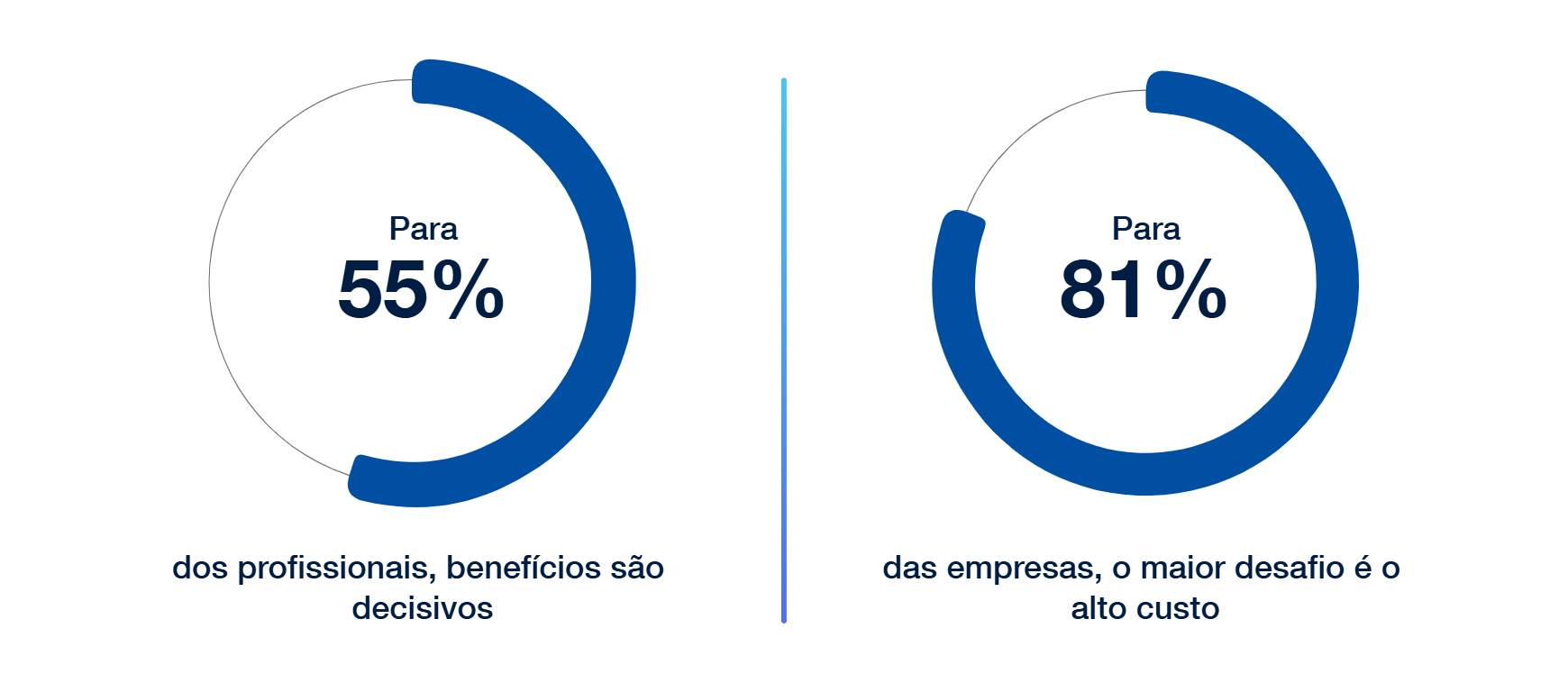 Dois gráficos circulares comparativos sobre benefícios e custos