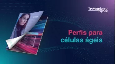 Revista aberta com título 'Perfis para células ágeis'.