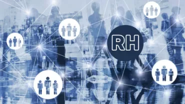 Imagem abstrata de conceito de rede de RH com ícones de pessoas.