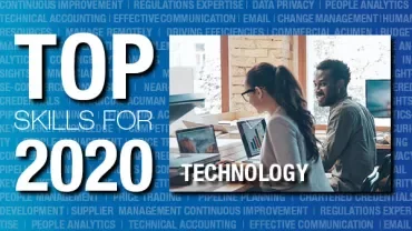 Texto 'Top Skills for 2020' sobre fundo azul.