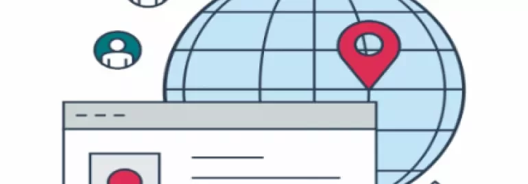 Globo com marcador de localização e ícone de perfil.
