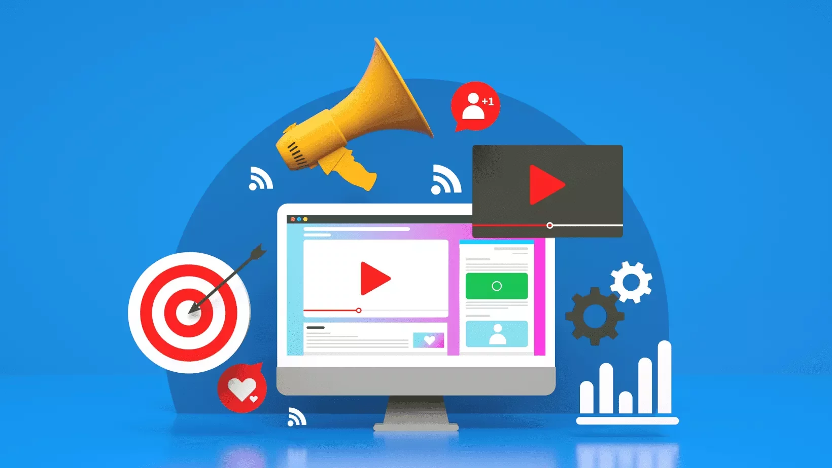 Imagem de marketing digital com tela de computador.