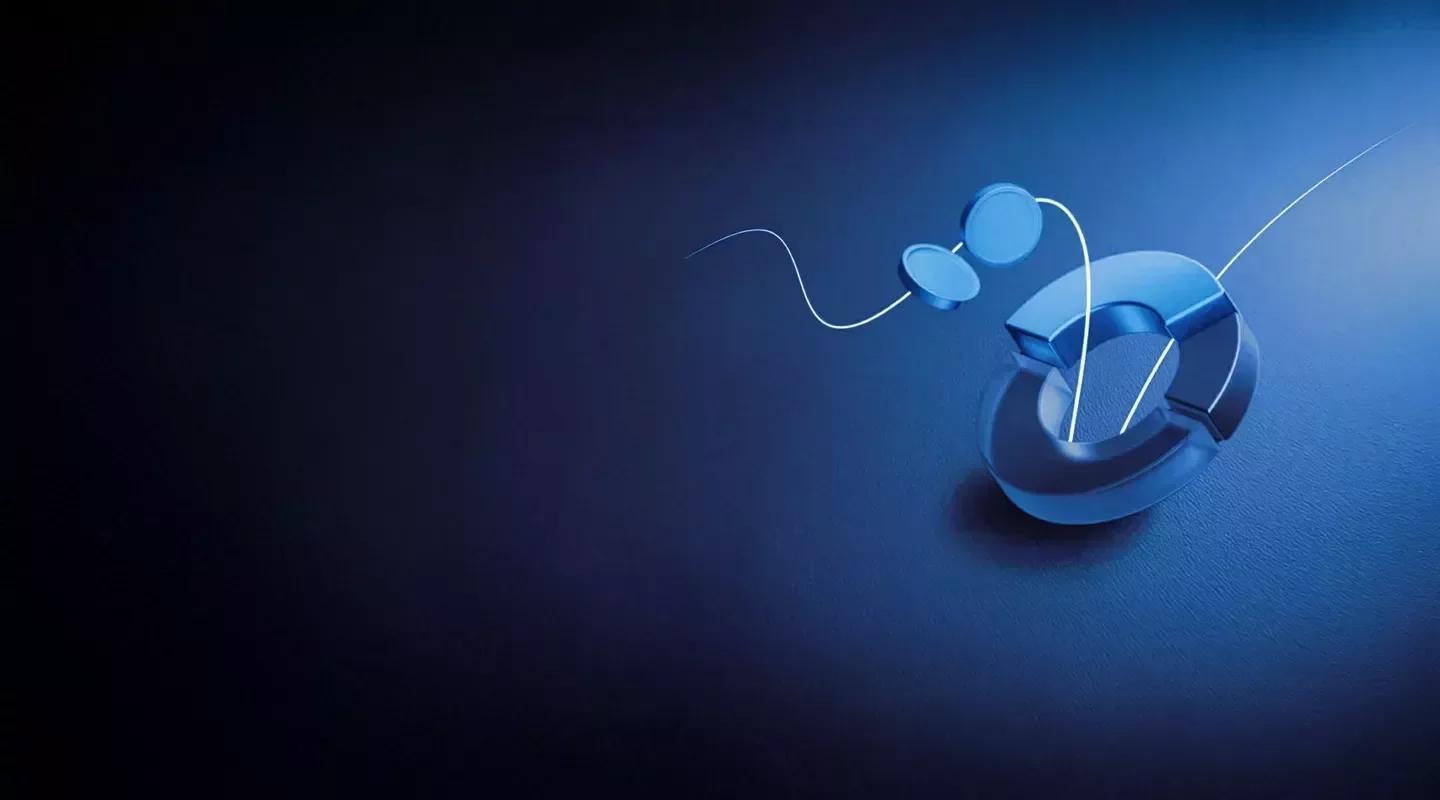 Ícone de gráfico circular azul, representando análise e métricas.