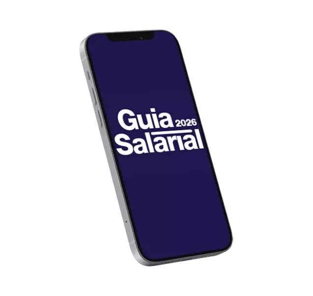 Mockup de telefone com o título “Guia Salarial”
