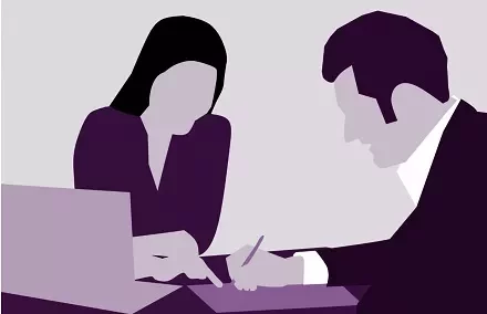 Ilustração de duas pessoas em uma reunião de negócios.